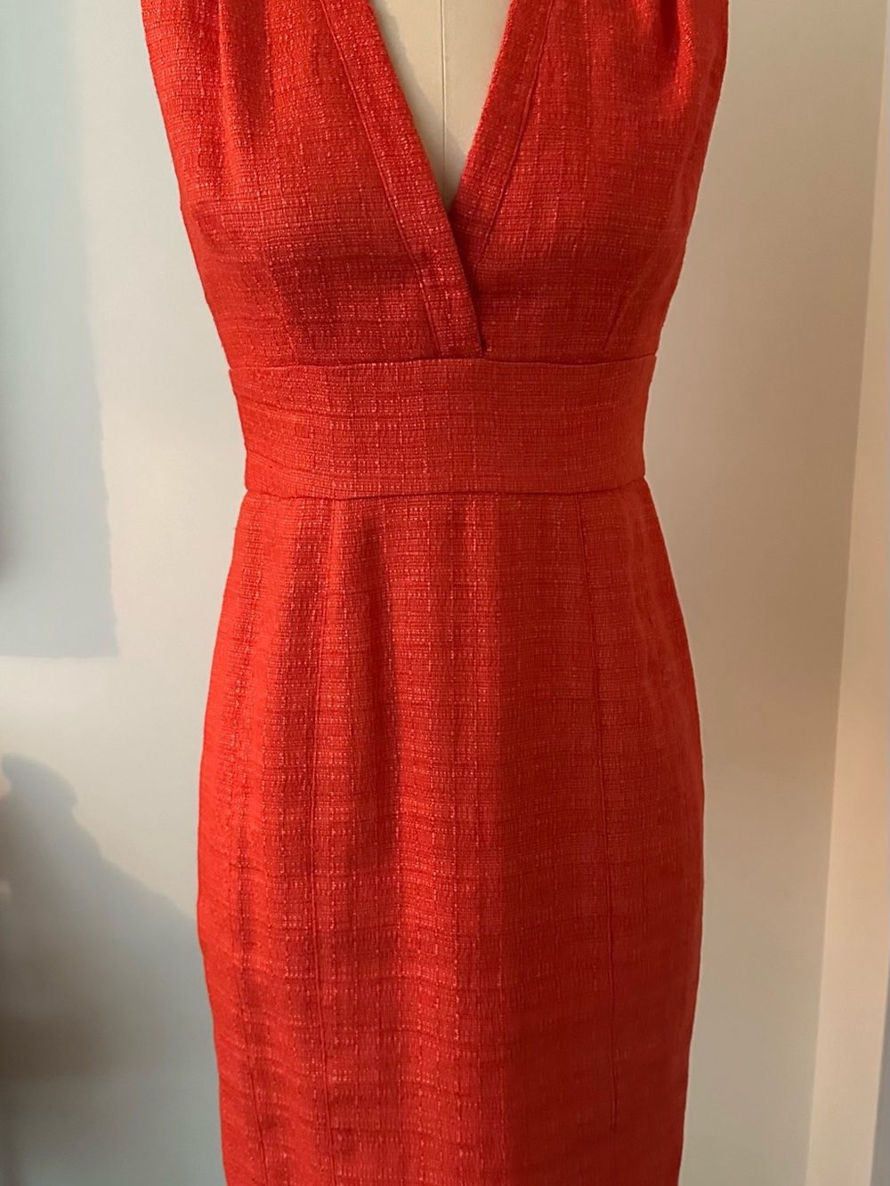 Adam Lippes Coral Sleeveless V-Neck Sheath Dress